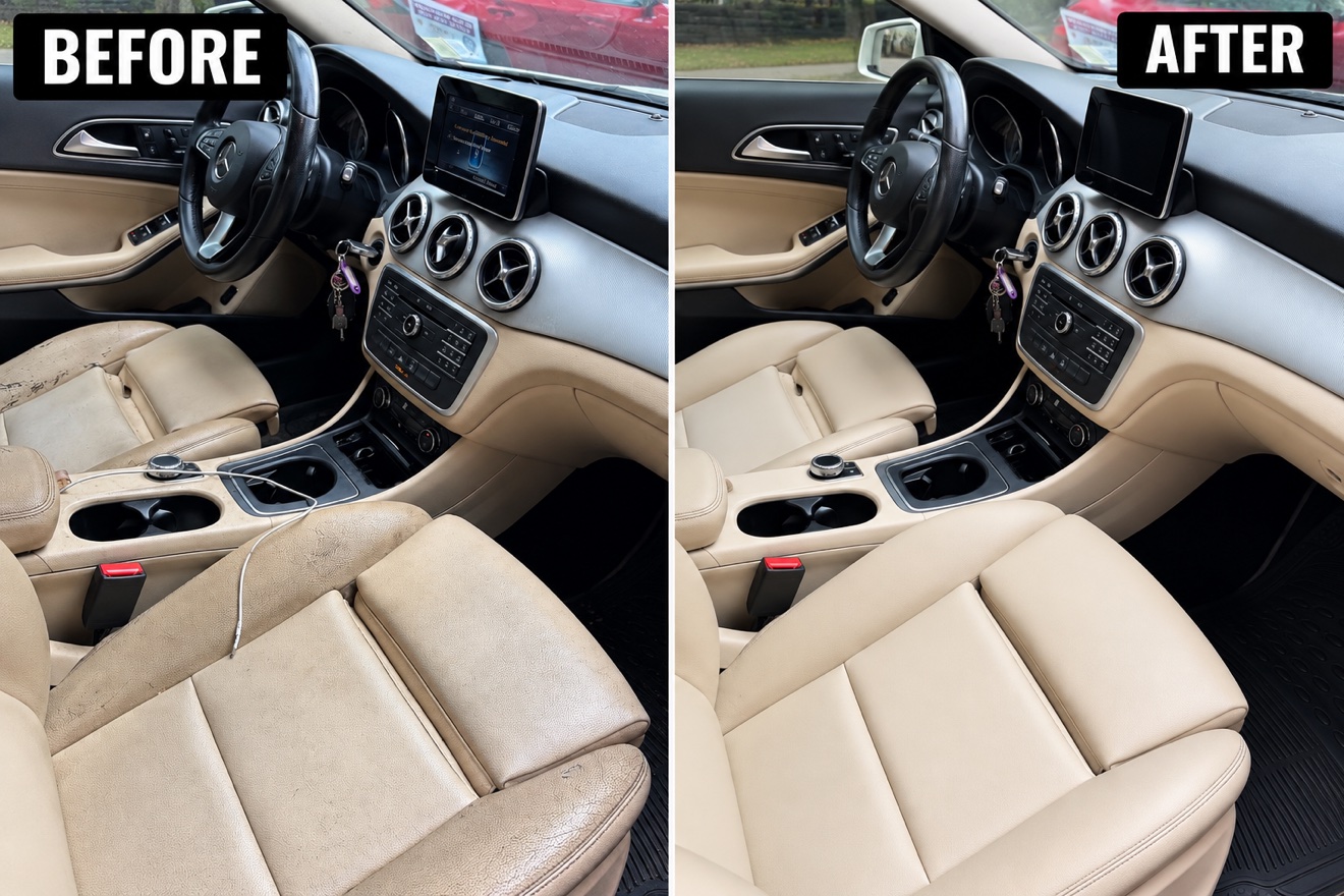 Mercedes interior before and after a Ghost detail